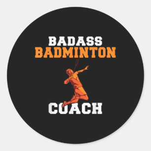 Adesivo Redondo Mau Treinador de Badminton