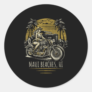 Adesivo Redondo Maui Beaches Hawaii Motorcycle Hotrod Vintage Desi
