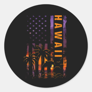 Adesivo Redondo Maui Hawaii Sunset American Flag Honolulu Havaiano