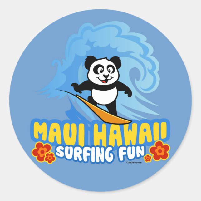 Adesivo Redondo Maui Surfing Panda (Frente)