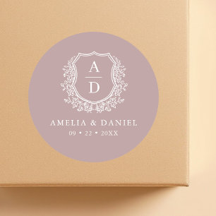 Adesivo Redondo Mauve Crest Modern Monogramas Wedding
