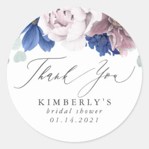 Adesivo Redondo Mauve e Azul Marinho Floral Obrigado