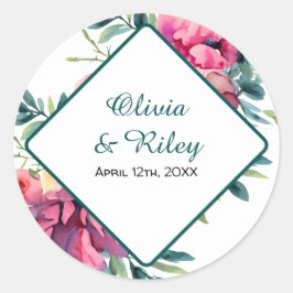 Adesivo Redondo Mauve e Burgundy Floral Wedding RSVP