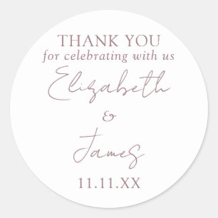 Adesivo Redondo Mauve Elegant Script Wedding Obrigado