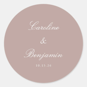 Adesivo Redondo Mauve Personalizada de Casamento Elegante de Scrip