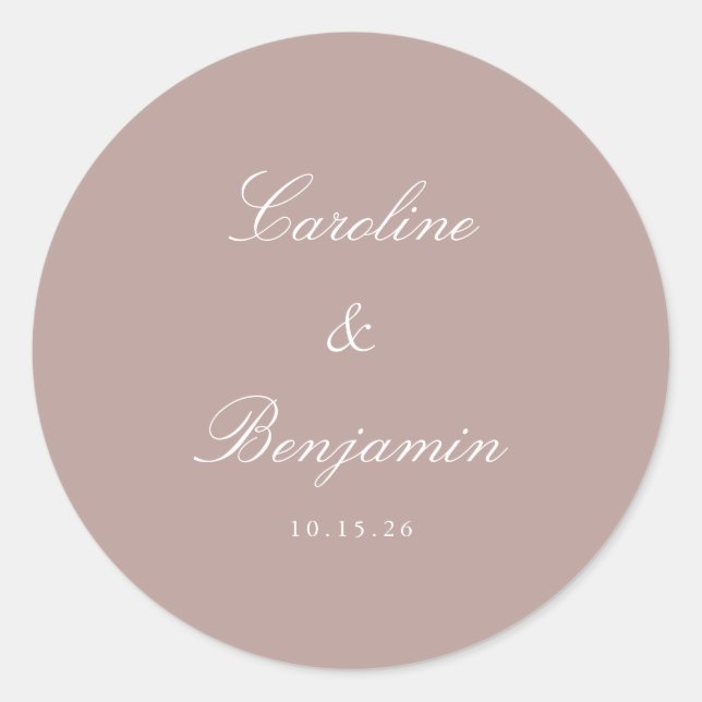 Adesivo Redondo Mauve Personalizada de Casamento Elegante de Scrip (Frente)
