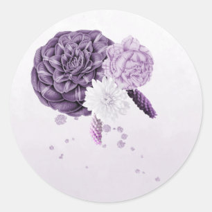 Adesivo Redondo Mauve roxa e flores brancas