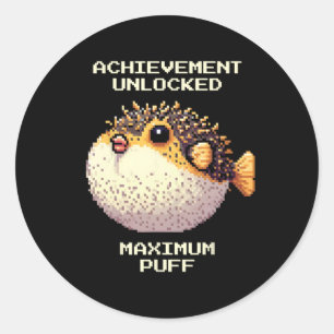 Adesivo Redondo Max Puff Conquistou Arte de Pixel Pufferfish Retro
