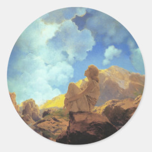 Adesivo Redondo Maxfield Parrish Manhã 1922 Nuvem Azul Arte Fina