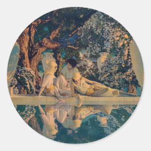 Adesivo Redondo Maxfield Parrish O Jardim de Alá 1918 Arte Fina