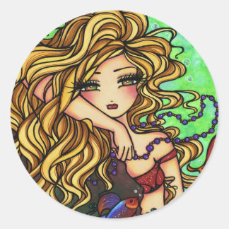 Adesivo Redondo "Maxine" Sereia Beta Fish Fantasy Arte Fada