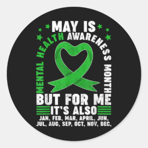 Adesivo Redondo May Is Mental Health Awarness Month Warrior Green
