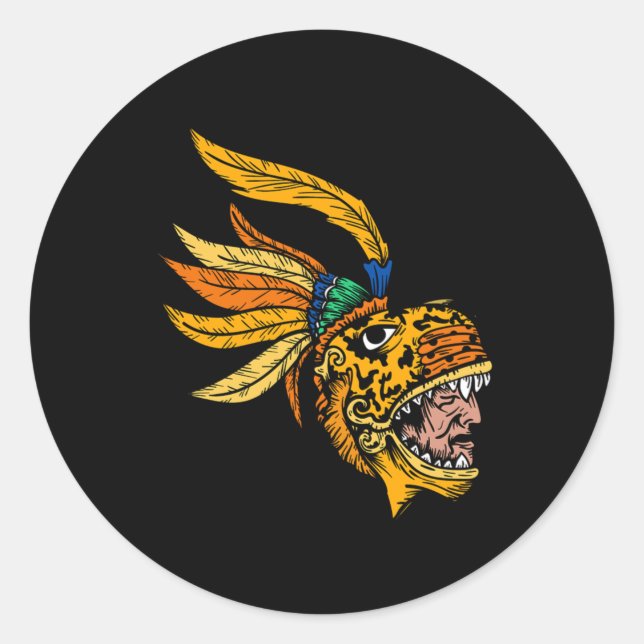 Adesivo Redondo Mayan Aztec Jaguar Warrior Inca Civilization Cultu (Frente)