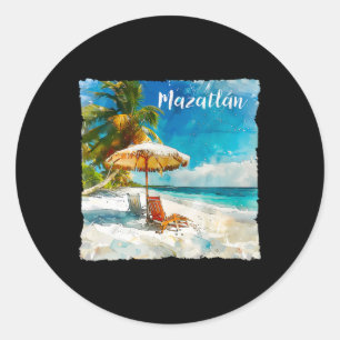 Adesivo Redondo Mazatlan México Belos Praias Alma das Palmeiras