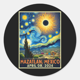 Adesivo Redondo Mazatlan Mexico Total Solar Eclipse 2024 Starry Ni