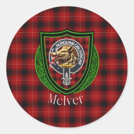 Adesivo Redondo McIver Scottish Clan Tartan & Crest