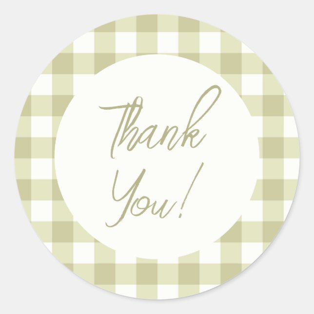 Adesivo Redondo Meadow Gingham - xadrez verde de sábio. (Frente)