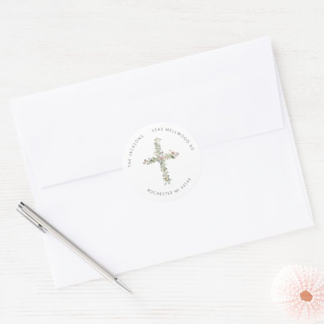 Adesivo Redondo Meadow wildflower Cross Address Classic Round (Envelope)