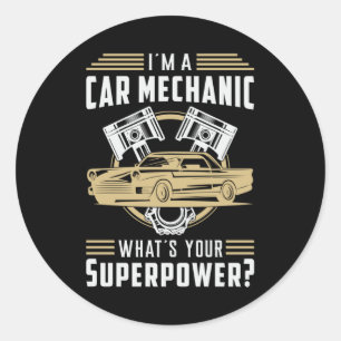 Adesivo Redondo Mecânica Carro-Mecânica Superpotência Funny Gif