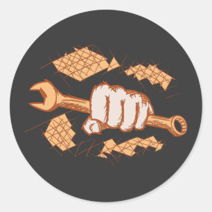 Adesivo Redondo Mecânico/técnico. Parafuso Wrench em Mão/Punho