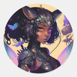 Adesivo Redondo Mecha Fox Girl