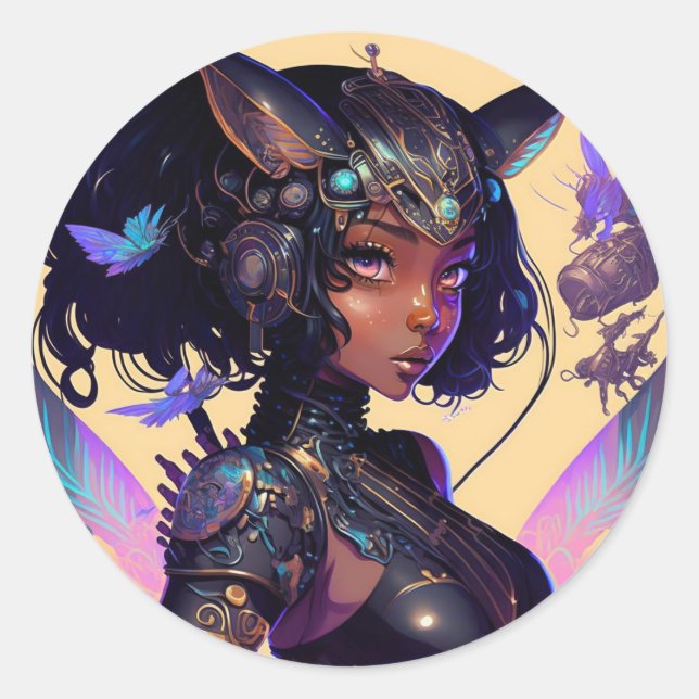 Adesivo Redondo Mecha Fox Girl (Frente)