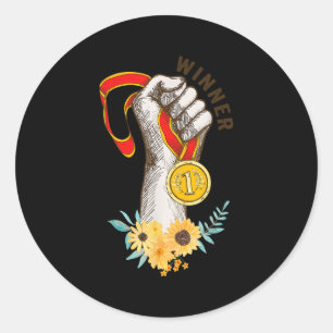Adesivo Redondo Medalha De Ouro Engraçada Para A Equipe De Vencedo