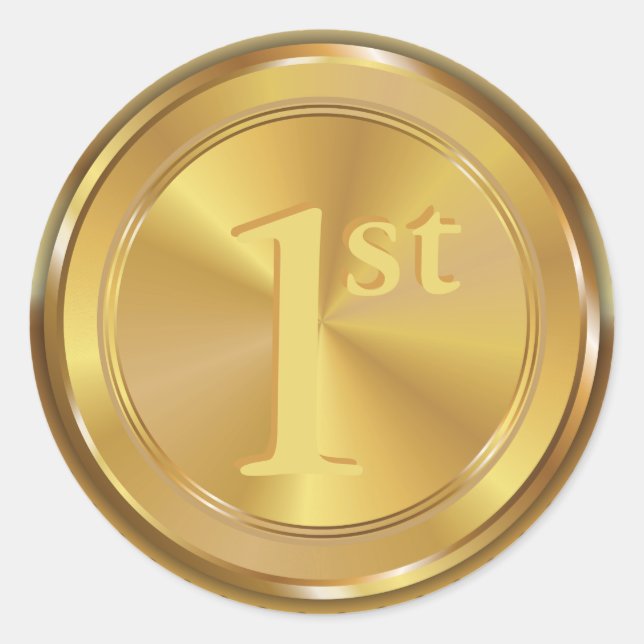 Adesivo Redondo Medalha Dourada Clássica Personalizável. (Frente)