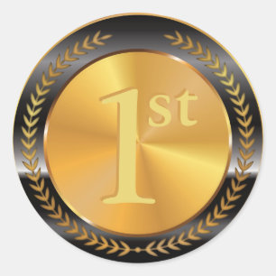 Adesivo Redondo Medalha Dourada Clássica Personalizável.