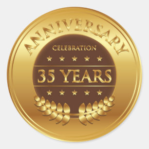 Adesivo Redondo Medalha Dourada de 35 anos