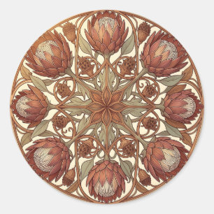 Adesivo Redondo Medalhão Floral de Terracota Protea em Art Nouveau