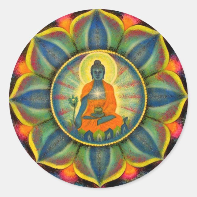 Adesivo Redondo Medicina Buddha Mandala Art Stickers (Frente)