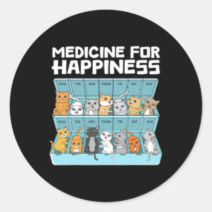 Adesivo Redondo Medicina Para Felicidade Gato Presente Para Homens