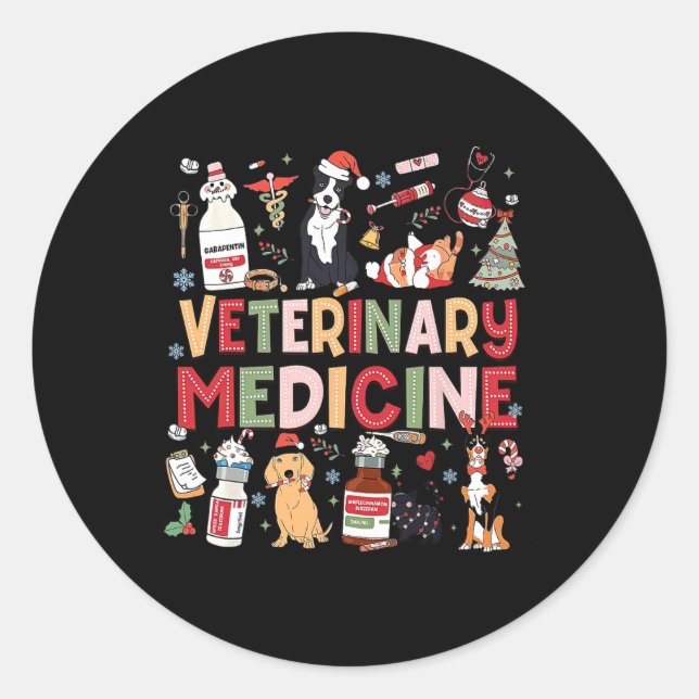 Adesivo Redondo Medicina Veterinária Retro Vet Tech Cat Dog Lover  (Frente)
