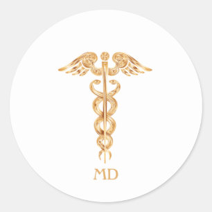Adesivo Redondo Médico Dourado Caduceu
