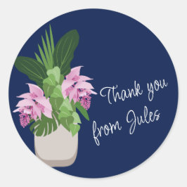 Adesivo Redondo Medinilla Tropical Rosa Flor Azul Escuro Muito Obr