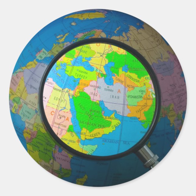 Adesivo Redondo Médio Oriente em foco (Frente)