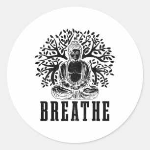 Adesivo Redondo Meditação Buda Respirar Yoga Zen Budismo Iogue B