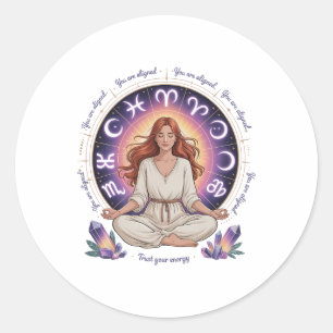 Adesivo Redondo Meditação de Astrologia Exercício de Yoga Zodíaco 