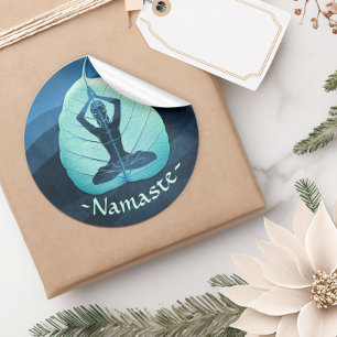 Adesivo Redondo Meditação de Instrutor YOGA Pose Bodhi Leaf Cutt