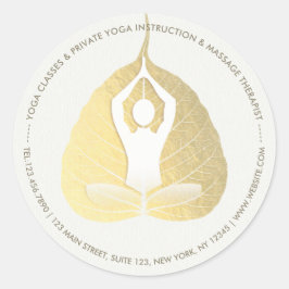 Adesivo Redondo Meditação de Instrutor Yoga Studio Pose Bodhi Leaf