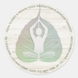 Adesivo Redondo Meditação de Instrutor Yoga Studio Pose Bodhi Leaf