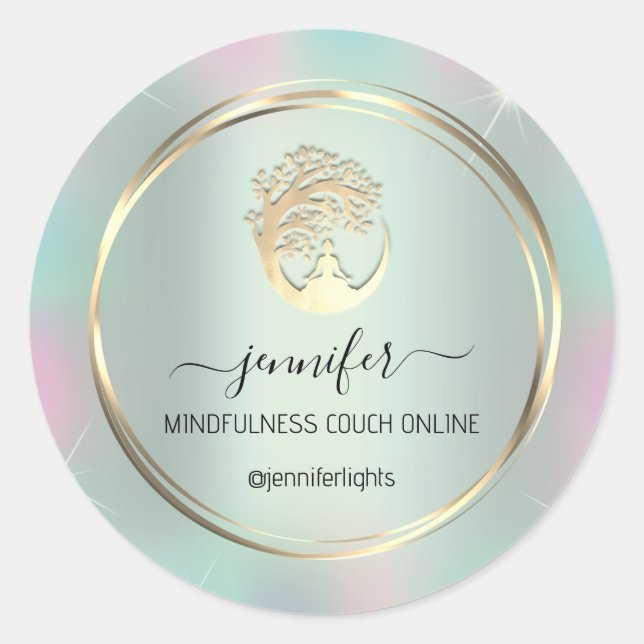 Adesivo Redondo Meditação de Yoga Terapista Couch Hológrafo Mint (Frente)