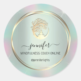 Adesivo Redondo Meditação de Yoga Terapista Couch Hológrafo Mint