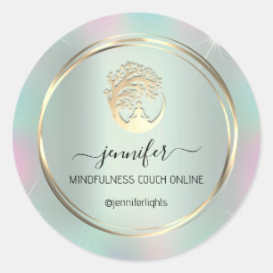 Adesivo Redondo Meditação de Yoga Terapista Couch Hológrafo Mint