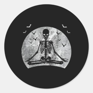 Adesivo Redondo Meditação do esqueleto Yoga Lover Halloween Custo 