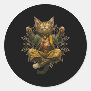 Adesivo Redondo Meditação do Gato de Yoga – Gatinho Zen Com Mandal