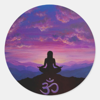 Adesivo Redondo Meditação Montanha Sunset Sticker Roxo