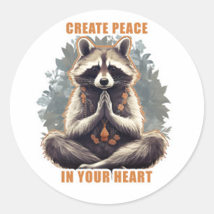 Adesivo Redondo Meditação Raccoon Yoga Cria paz no seu coração
