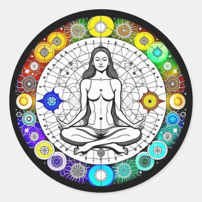 Adesivo Redondo Meditação Tranquil e Serena Pacífica (Frente)